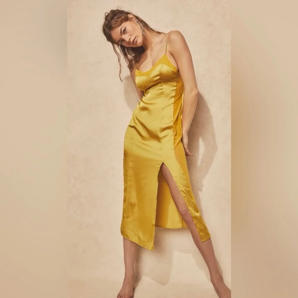 💛FREE PEOPLE City Cool Midi Slip Dress, Boho Chic Yellow Gold Boho Chic SMALL